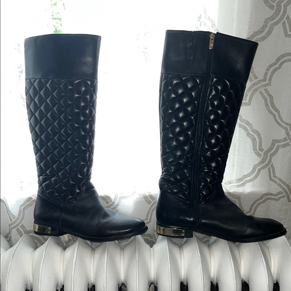 Vince Camuto Black Riding Boots Quilted Design
